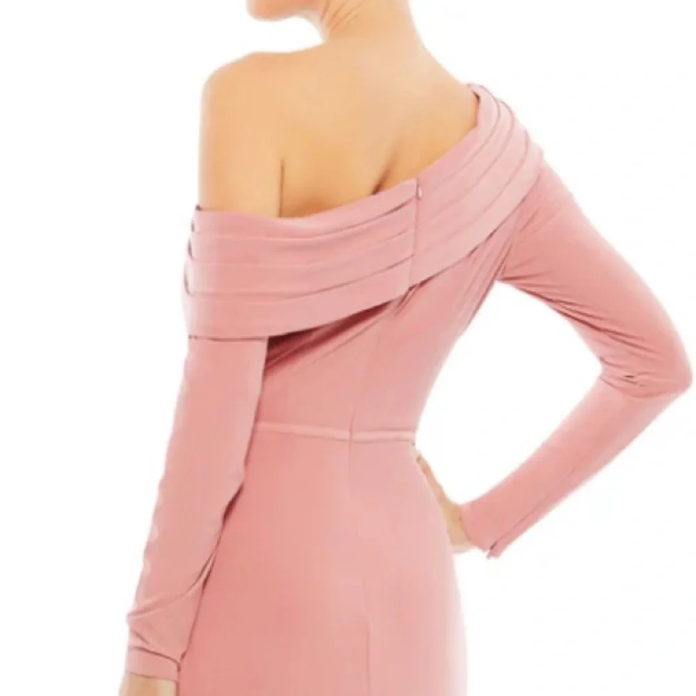 MAC DUGGAL SZ 8 DROP SHOULDER LONG SLEEVE COLUMN GOWN. NWT ROSE GOLD - Picture 7 of 7